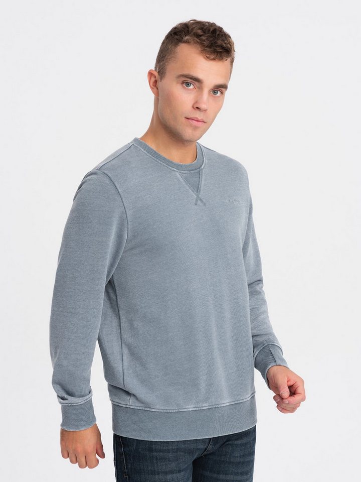 OMBRE Sweatshirt Gewaschenes Herren-Sweatshirt mit Ziernähten am Halsausschnitt von OMBRE