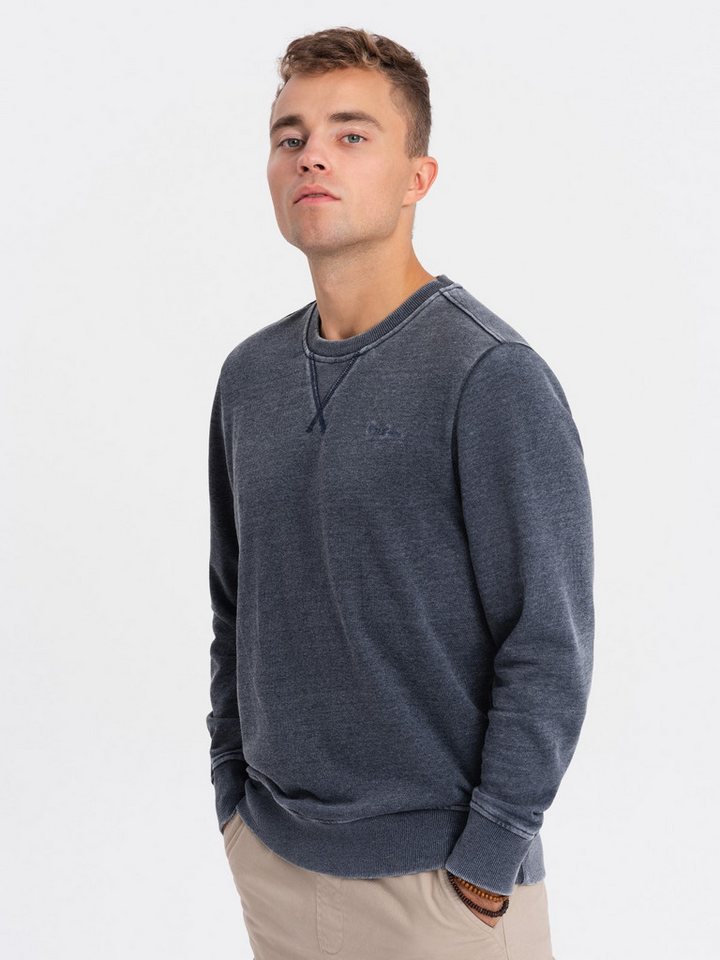 OMBRE Sweatshirt Gewaschenes Herren-Sweatshirt mit Ziernähten am Halsausschnitt von OMBRE