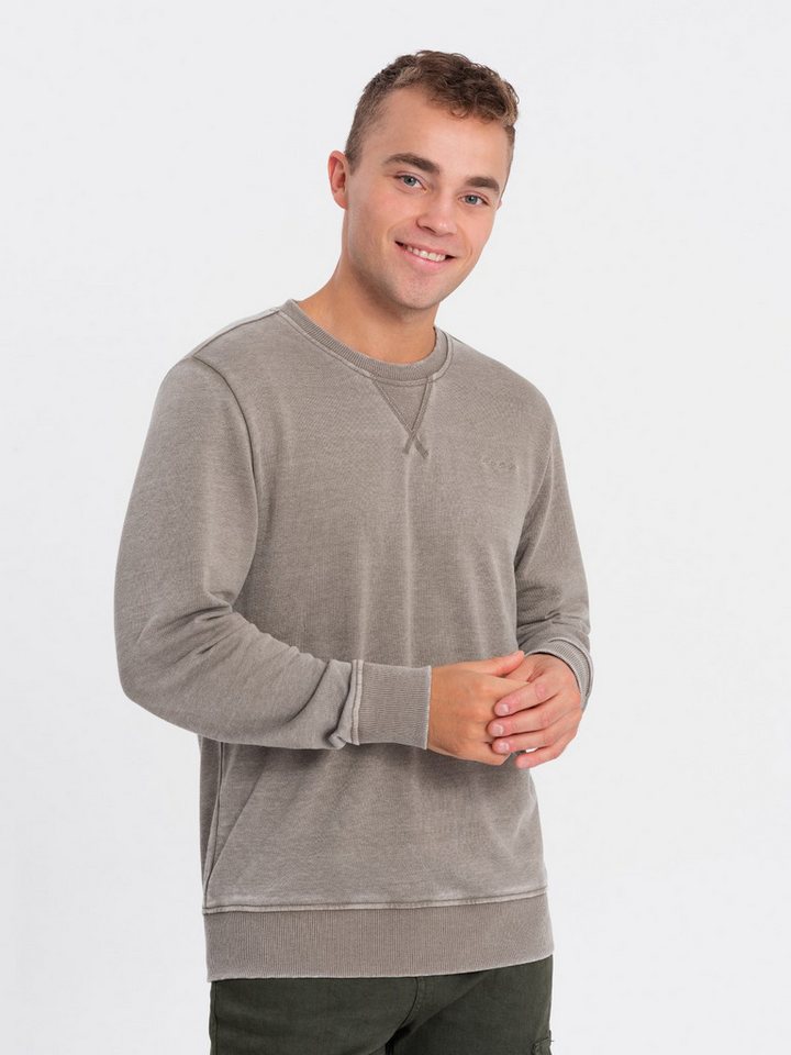 OMBRE Sweatshirt Gewaschenes Herren-Sweatshirt mit Ziernähten am Halsausschnitt von OMBRE