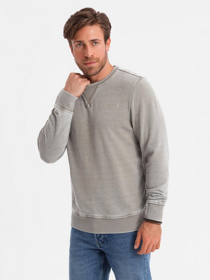 OMBRE Sweatshirt Gewaschenes Herren-Sweatshirt mit Ziernähten am Halsausschnitt von OMBRE