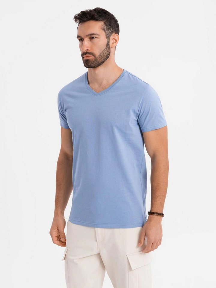 OMBRE T-Shirt BASIC Herren T-Shirt aus klassischer Baumwolle mit V-Ausschnitt Jacquard-Label mit Branding in der Seitennaht von OMBRE