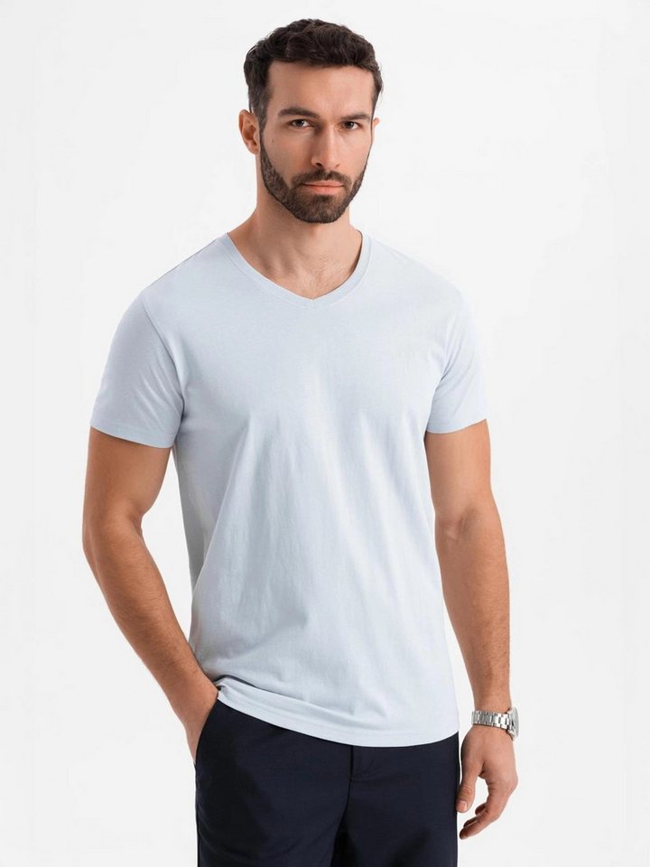 OMBRE T-Shirt BASIC Herren T-Shirt aus klassischer Baumwolle mit V-Ausschnitt Jacquard-Label mit Branding in der Seitennaht von OMBRE