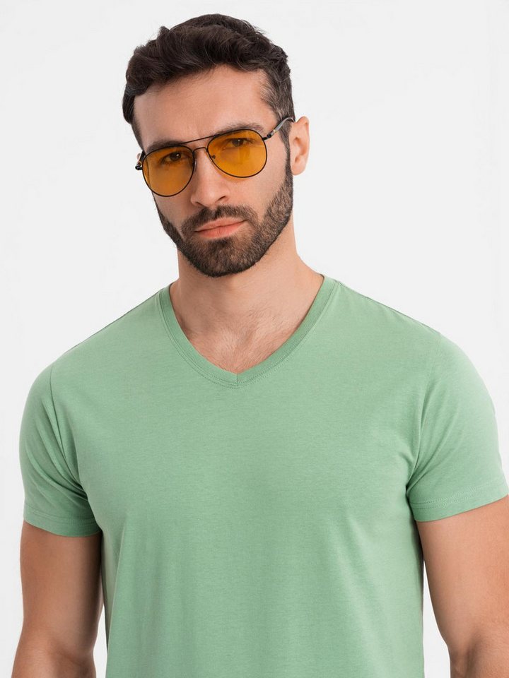 OMBRE T-Shirt BASIC Herren T-Shirt aus klassischer Baumwolle mit V-Ausschnitt Jacquard-Label mit Branding in der Seitennaht von OMBRE