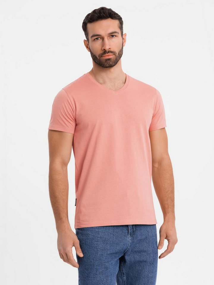 OMBRE T-Shirt BASIC Herren T-Shirt aus klassischer Baumwolle mit V-Ausschnitt Jacquard-Label mit Branding in der Seitennaht von OMBRE