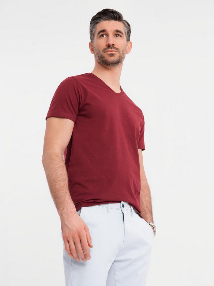 OMBRE T-Shirt BASIC Herren T-Shirt aus klassischer Baumwolle mit V-Ausschnitt Jacquard-Label mit Branding in der Seitennaht von OMBRE