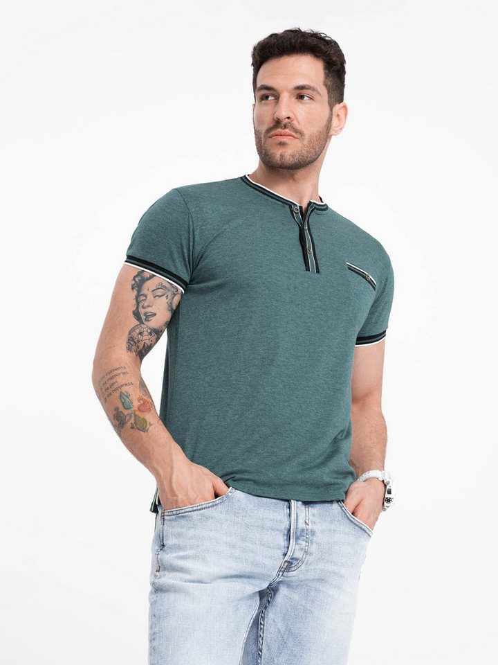 OMBRE T-Shirt Henley-T-Shirt für Männer mit dekorativen Rippenbändern von OMBRE