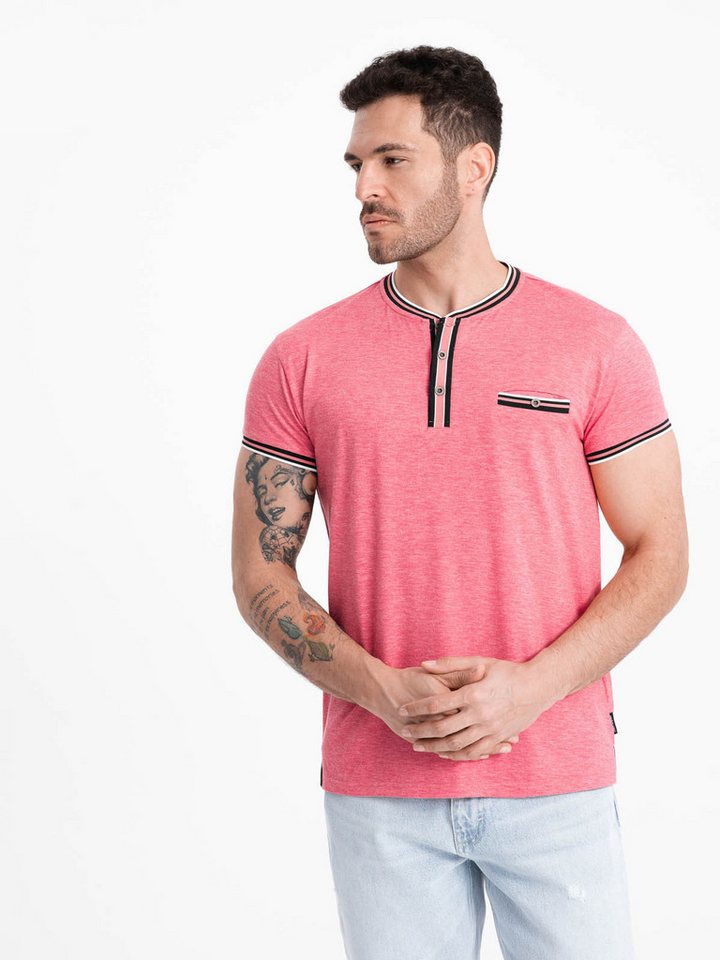 OMBRE T-Shirt Henley-T-Shirt für Männer mit dekorativen Rippenbändern von OMBRE