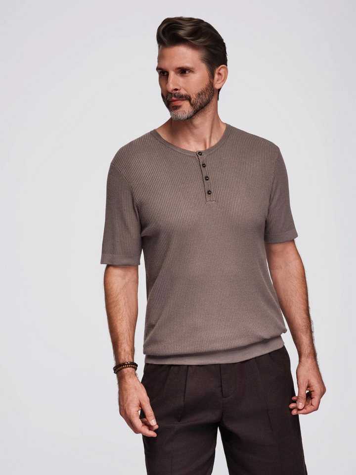 OMBRE T-Shirt Herren-Strick-T-Shirt mit Knöpfen am Halsausschnitt von OMBRE