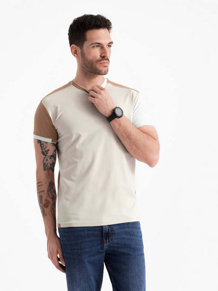 OMBRE T-Shirt Herren-T-Shirt aus Elastan mit farbigen Ärmeln von OMBRE