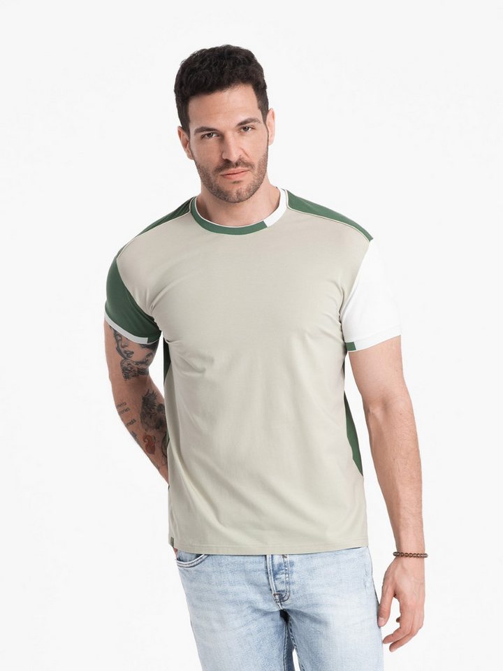 OMBRE T-Shirt Herren-T-Shirt aus Elastan mit farbigen Ärmeln von OMBRE