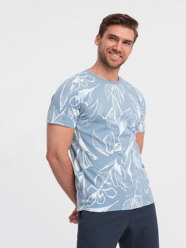 OMBRE T-Shirt Herren-T-Shirt mit Volldruck und kontrastierenden Blättern von OMBRE