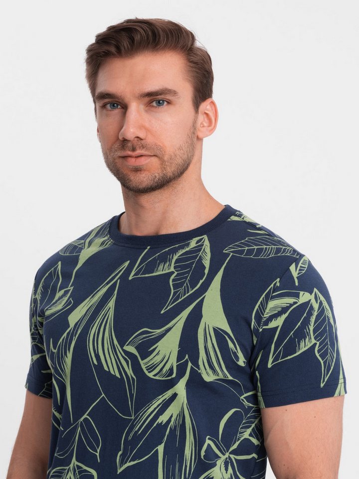 OMBRE T-Shirt Herren-T-Shirt mit Volldruck und kontrastierenden Blättern von OMBRE