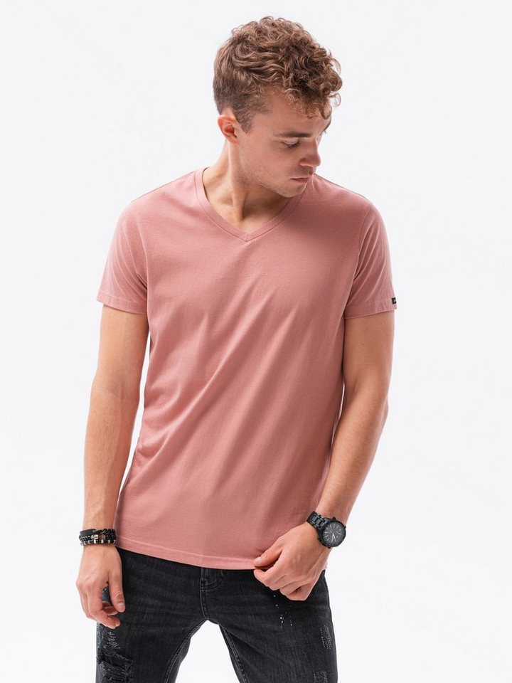 OMBRE T-Shirt Klassisches Herren-T-Shirt BASIC mit V-Ausschnitt - rosa V7 S1369 L von OMBRE