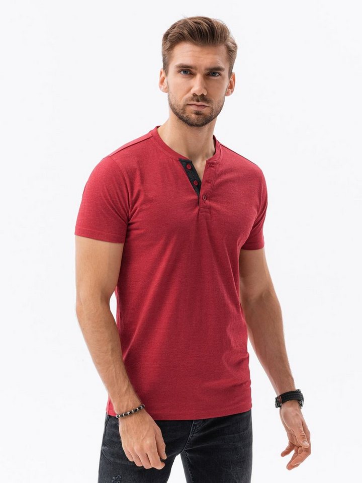 OMBRE T-Shirt Unifarbenes Herren-T-Shirt - rot meliert S1390 L von OMBRE