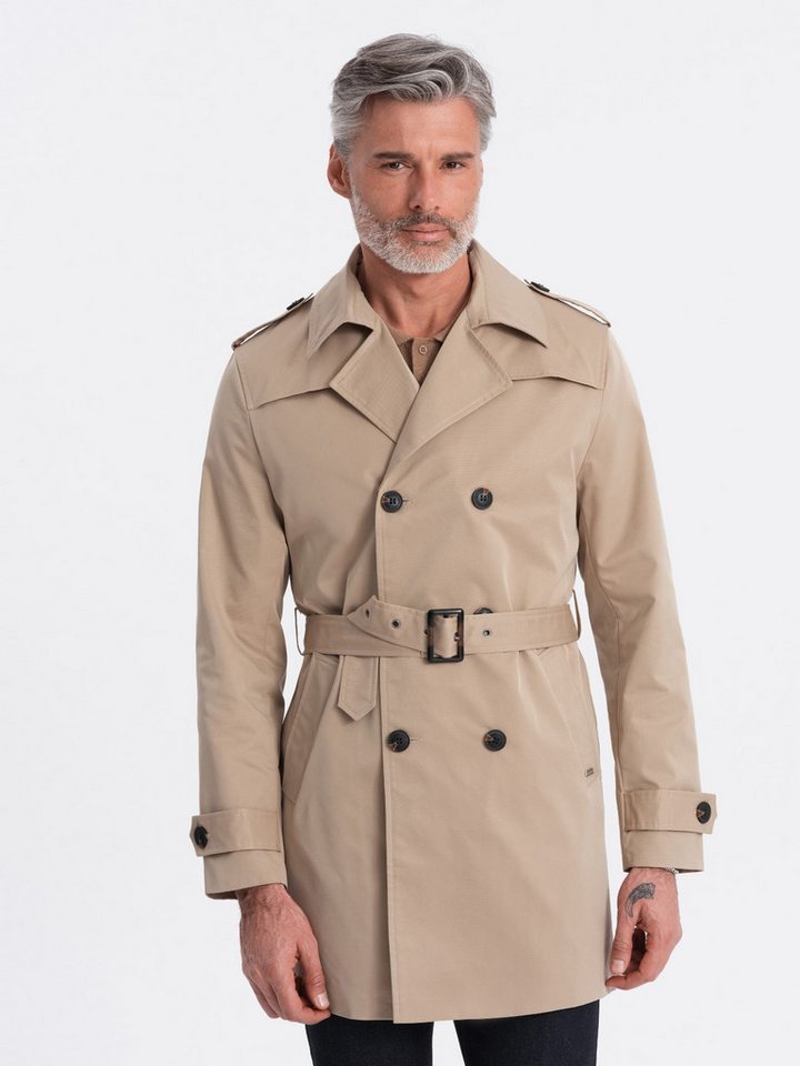 OMBRE Trenchcoat Herren-Trenchcoat SLIM FIT mit Gürtel breites Revers von OMBRE