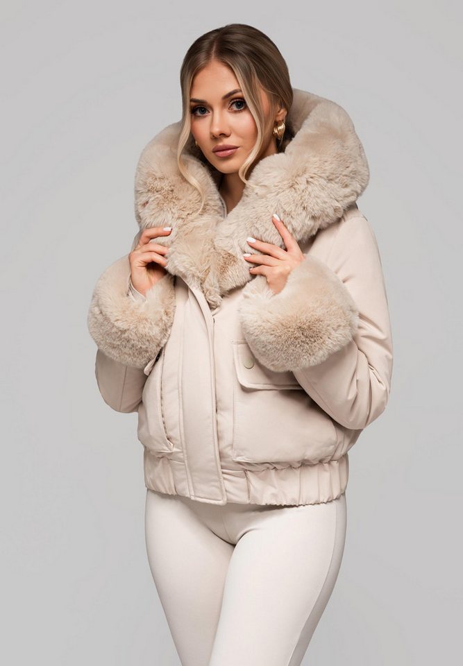 OMBRE Winterjacke Damen Winterjacke mit Kunstfellkapuze und Ärmelbesatz von OMBRE