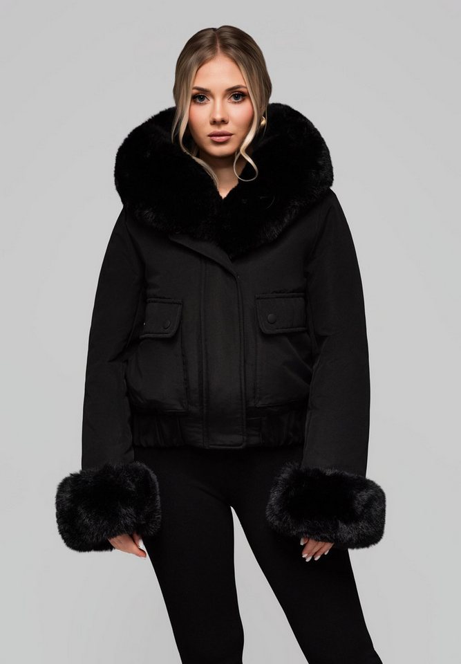 OMBRE Winterjacke Damen Winterjacke mit Kunstfellkapuze und Ärmelbesatz von OMBRE