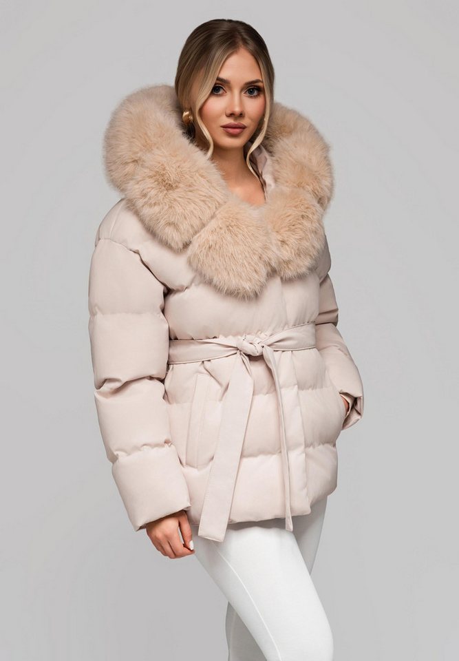 OMBRE Winterjacke Warme Damen Steppjacke mit Gürtel und abnehmbarem Kunstpelzkragen Mit Gürtel zur Betonung der Taille und für eine feminine Silhouette von OMBRE