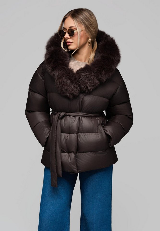 OMBRE Winterjacke Warme Damen Steppjacke mit Gürtel und abnehmbarem Kunstpelzkragen Mit Gürtel zur Betonung der Taille und für eine feminine Silhouette von OMBRE