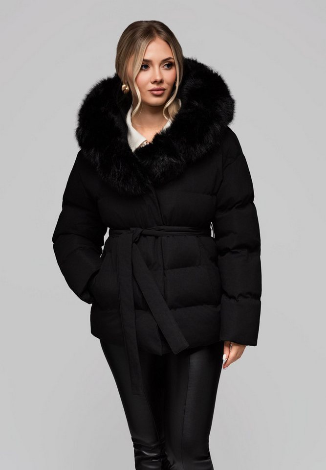 OMBRE Winterjacke Warme Damen Steppjacke mit Gürtel und abnehmbarem Kunstpelzkragen Mit Gürtel zur Betonung der Taille und für eine feminine Silhouette von OMBRE