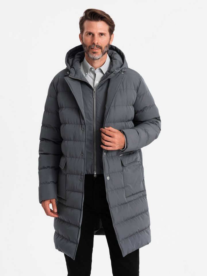 OMBRE Wintermantel Lange Herren-Steppjacke mit Revers und Futter von OMBRE