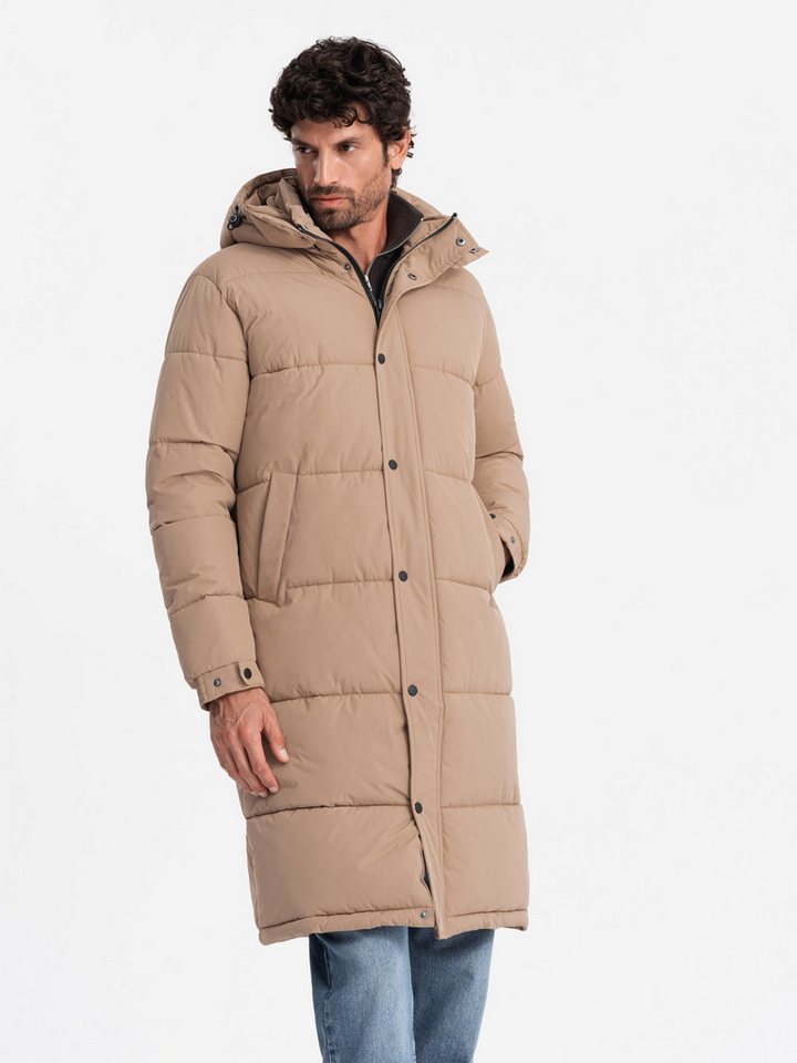 OMBRE Wintermantel Lange Herren-Steppjacke mit abnehmbarer Kapuze von OMBRE