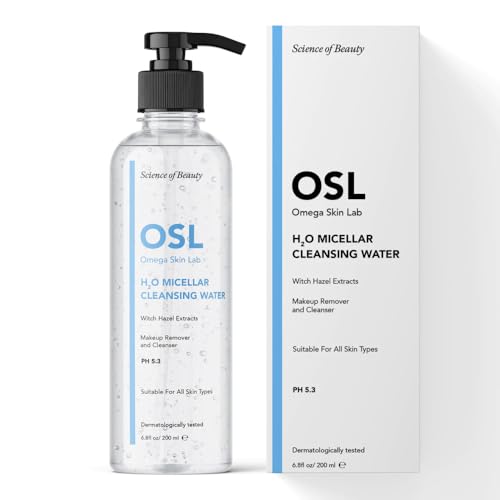 OSL Omega Skin Lab OSL H2O Mizellen-Reinigungswasser 200 ml, täglicher Gesichtsreiniger mit Hamamelis-Extrakt, sanftes und wirksames Mizellenwasser zur Entfernung von Gesichts-Make-up von OMEGA SKIN LAB