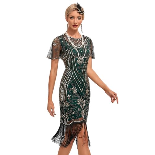 OMEWEE 1920er Kleider Damen Flapper Kleid mit Kurzem �rmel Cocktailkleider Gatsby Motto Party Kost�m Tanzkleid Gold Gr�n 4XL von OMEWEE