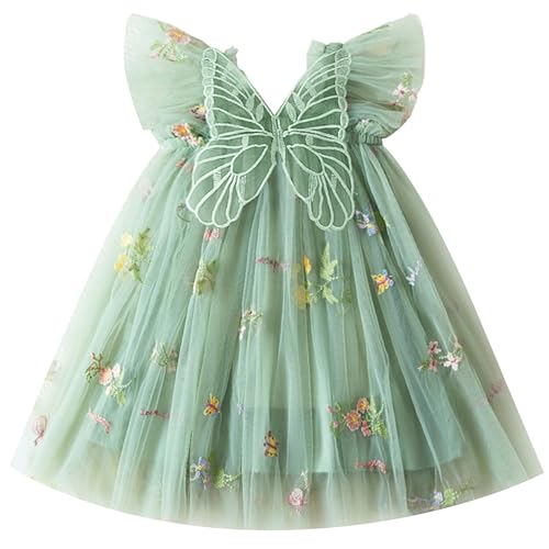 OMEWEE Baby Mädchen Kleid Ärmellos Schmetterling Prinzessin Tüllkleid Kleinkind Mädchen Blumenkleid Pageant Hochzeit Geburtstag Partykleid Grün 4-5 Jahre von OMEWEE