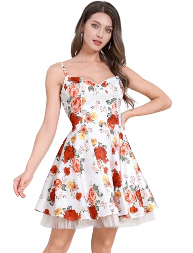 OMEWEE Damen Korsett Kleid mit Blumendruck Spaghettitr�ger R�schenkleid Boho Mini Flie�endes Schlitz Bustierkleid f�r Damen A Linie Strandkleid Urlaub Sommerkleid Rot-Blumen XXL von OMEWEE