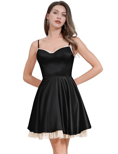 OMEWEE Damen Korsett Kleid mit Blumendruck Spaghettitr�ger R�schenkleid Boho Mini Flie�endes Schlitz Bustierkleid f�r Damen A Linie Strandkleid Urlaub Sommerkleid Schwarz XXL von OMEWEE