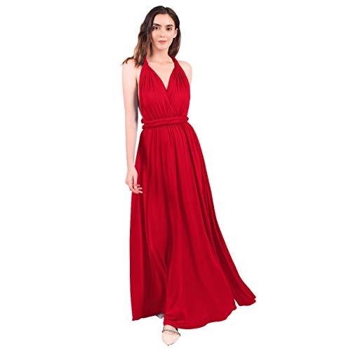 OMEWEE Damen Lang Sexy Schnürung Abendkleid Multiway Brautjungfernkleider Rückenfreies Elegant Wickelkleid Festlich Maxi Sommerkleid Einfarbig Partykleid rot XL von OMEWEE