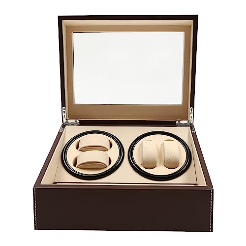 OMGGYER Automatik Uhrenbeweger 4 + 6 Uhren Watch Winder Box, Drehen PU Uhrendreher Armbanduhre Anzeigen Box Uhrengehäuse mit Leisem Motor & Kissen, Braun von OMGGYER