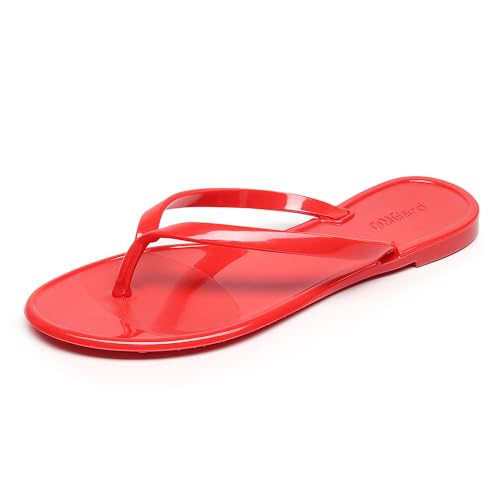 OMGard Flip-Flops für Damen, Jelly-Sandalen, Zehentrenner mit flachen Schuhen, transparent, für Sommer, Strand, Pool, Slipper, Größe 44, schnelltrocknend, weich, Rot/Ausflug, einfarbig (Getaway Solids von OMGard