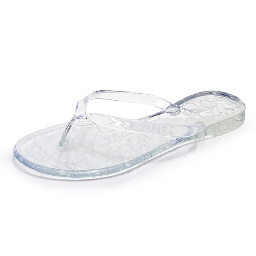 OMGard Flip-Flops für Damen, Jelly-Sandalen, Zehentrenner mit flachen Schuhen, transparent, für Sommer, Strand, Pool, Slipper, Größe 44, schnelltrocknend, weich, Transparent, 42 EU von OMGard