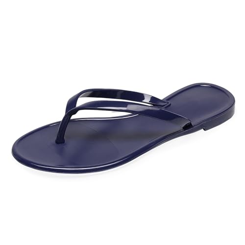 OMGard Flip-Flops für Damen, Jelly-Schuhe, Zehensandalen, Flats, transparent, für Sommer, Strand, Pool, Slipper, Größe 44, schnelltrocknend, weich, Marineblau, 36 EU von OMGard