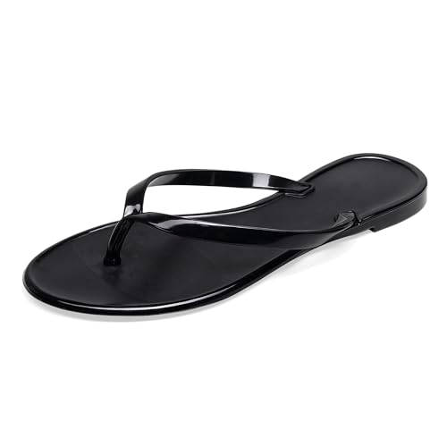OMGard Flip-Flops für Damen, Jelly-Schuhe, Zehensandalen, Flats, transparent, für Sommer, Strand, Pool, Slipper, Größe 44, schnelltrocknend, weich, Schwarz, 36 EU von OMGard