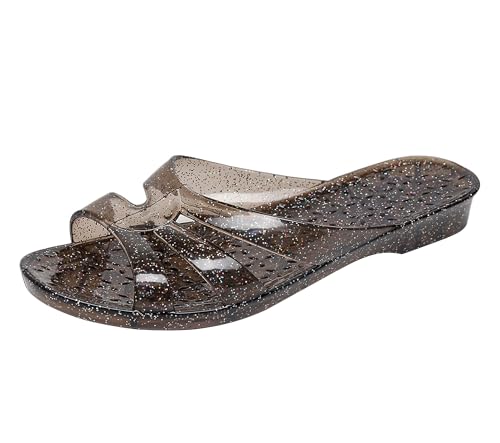 OMGard Gelee-Schuhe für Damen, weiße Gelees-Sandalen, Glitzer, transparent, flache Slipper, Sommer, Strand, Hausschuhe, transparent, geschlossene Zehen, weiche Rutsche, Schwarz, offene Zehenpartie von OMGard