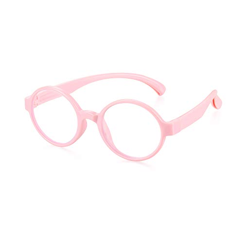 Kinder-Brille mit Silikonrahmen, strahlungsresistent, Computerbrille für Kinder, Anti-Blaulicht-Brille für Videospiele, Rosa von OMICE