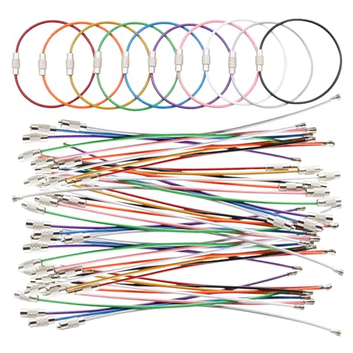 50 Stück 15 cm Schlüsselring Drahtseil Multifunktionale Schlüsselringe Delstahldraht Schlüsselbund Schlüsselringe Bunt Kabelschlaufe mit Drehverschluss für Hängende Gepäckanhänger Schlüsselringe Tags von OMJMYY