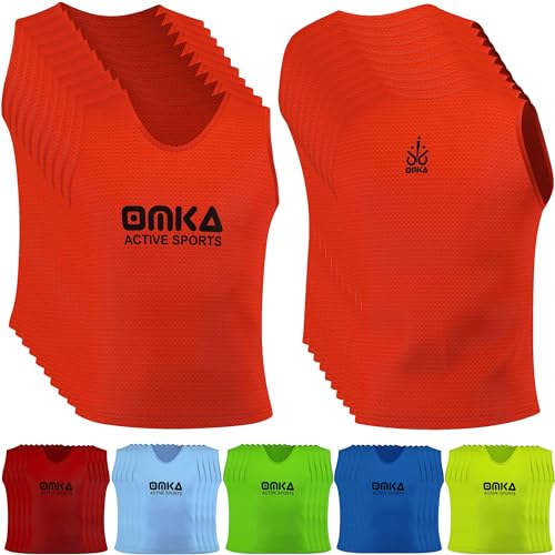 OMKA 10 Stück Fußball Leibchen Trainingsleibchen Markierungshemd Fußballleibchen für Kinder Jugend und Erwachsene, Farbe:Orange, Bibs:Junior (M) von OMKA