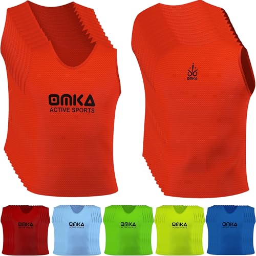OMKA 12 Stück Fußball Leibchen Trainingsleibchen Markierungshemd Fußballleibchen für Kinder Jugend und Erwachsene, Farbe:Orange, Bibs:Junior (M) von OMKA