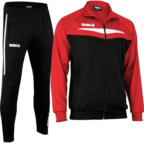 OMKA Sportanzug Herren – Trainingsanzug für Jogging, Fußball, Sport, Fitness & Freizeit – mit weicher Microfleece-Innenseite – 4 Taschen mit Reißverschluss – Trainingsjacke & Sporthose Rot - 3XL von OMKA