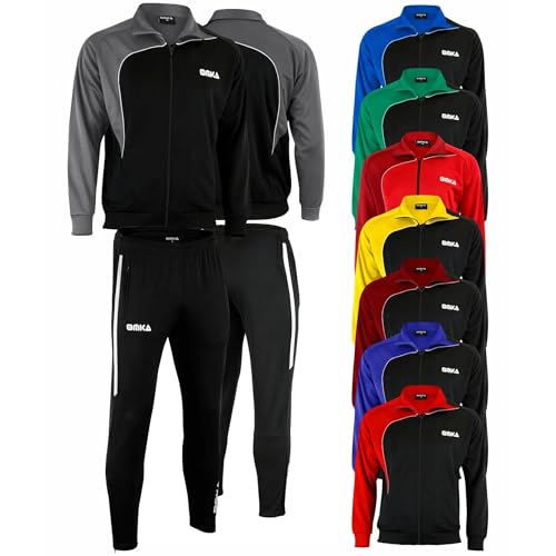 OMKA Jogginganzug Trainingsanzug mit Microfleece-Innenseite – Sport- & Freizeitanzug - Reißverschluß & Stretch am Bein für Schienbeinschoner – 4 Reißverschluss-Taschen, Trainingsjacke & Sporthosen Set von OMKA