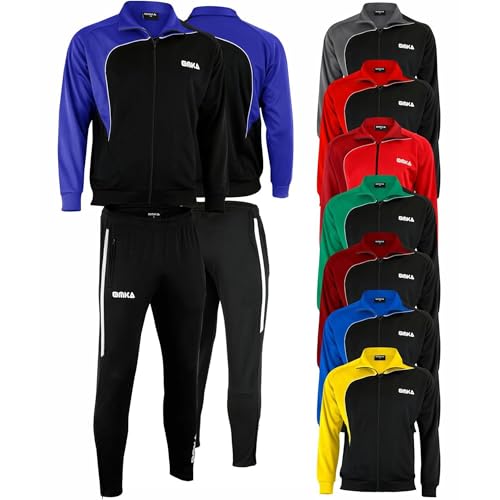 OMKA Jogginganzug Trainingsanzug mit Microfleece-Innenseite – Sport- & Freizeitanzug - Reißverschluß & Stretch am Bein für Schienbeinschoner – 4 Reißverschluss-Taschen, Trainingsjacke & Sporthosen Set von OMKA