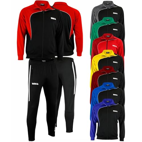 OMKA Jogginganzug Trainingsanzug mit Microfleece-Innenseite – Sport- & Freizeitanzug - Reißverschluß & Stretch am Bein für Schienbeinschoner – 4 Reißverschluss-Taschen, Trainingsjacke & Sporthosen Set von OMKA