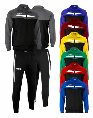 OMKA Sportanzug Herren – Trainingsanzug für Jogging, Fußball, Sport, Fitness & Freizeit – mit weicher Microfleece-Innenseite – 4 Taschen mit Reißverschluss – Trainingsjacke & Sporthose Grau - S von OMKA