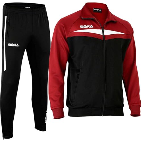 OMKA Sportanzug Herren – Trainingsanzug für Jogging, Fußball, Sport, Fitness & Freizeit – mit weicher Microfleece-Innenseite – 4 Taschen mit Reißverschluss – Trainingsjacke & Sporthose Weinrot - S von OMKA
