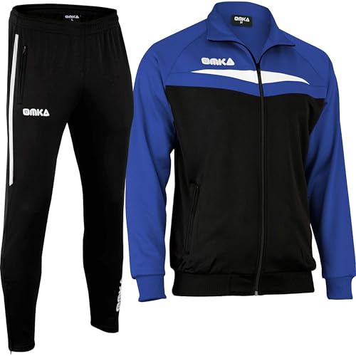 OMKA Sportanzug Herren – Trainingsanzug für Jogging, Fußball, Sport, Fitness & Freizeit – mit weicher Microfleece-Innenseite – 4 Taschen mit Reißverschluss – Trainingsjacke & Sporthose Blau - M von OMKA
