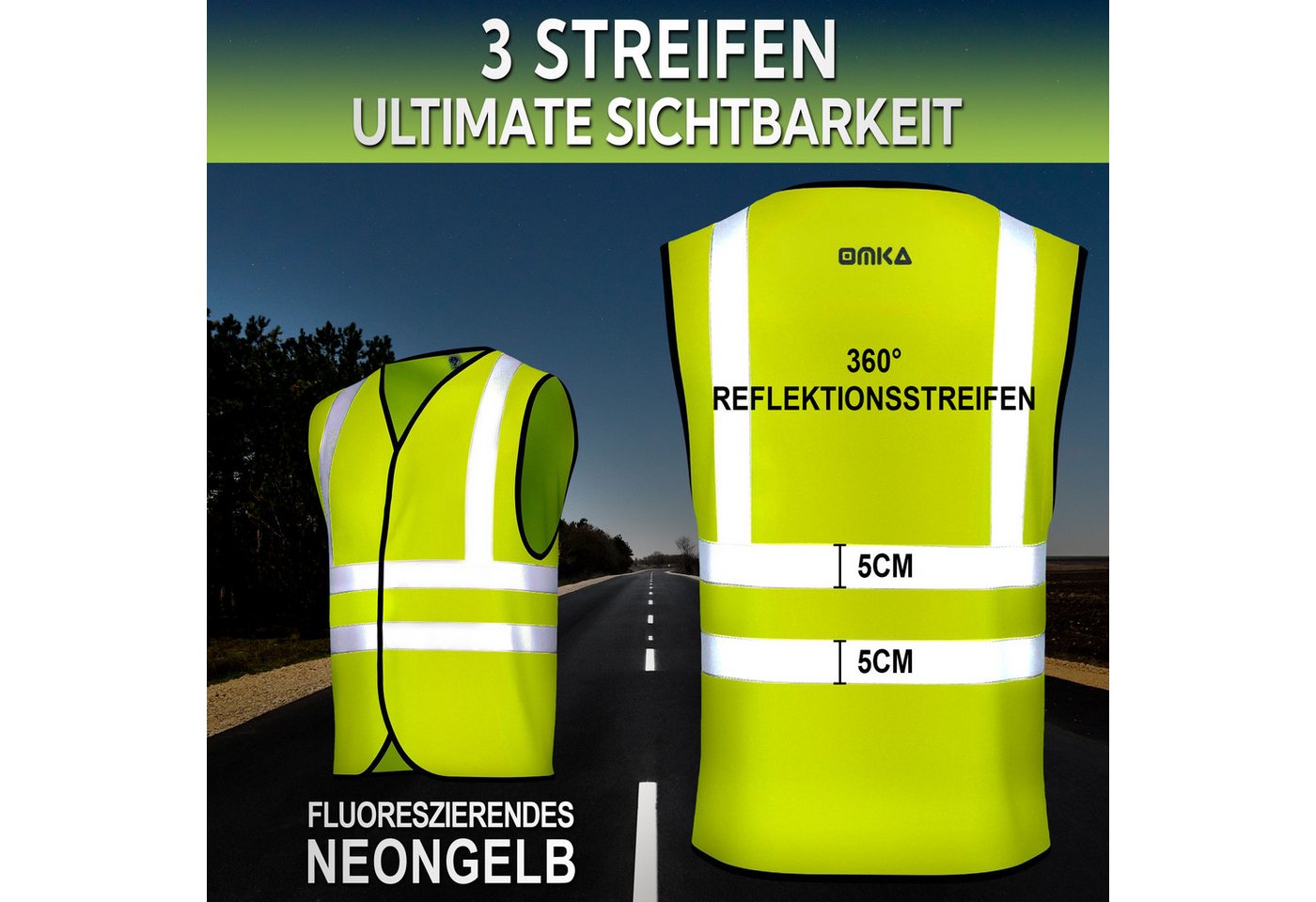 OMKA Warnweste 4 x Warnweste Set Amazon (Spar-Set) 4x Warnweste Sicherheitsweste Auto Sicherheitswarnweste Pannenweste von OMKA